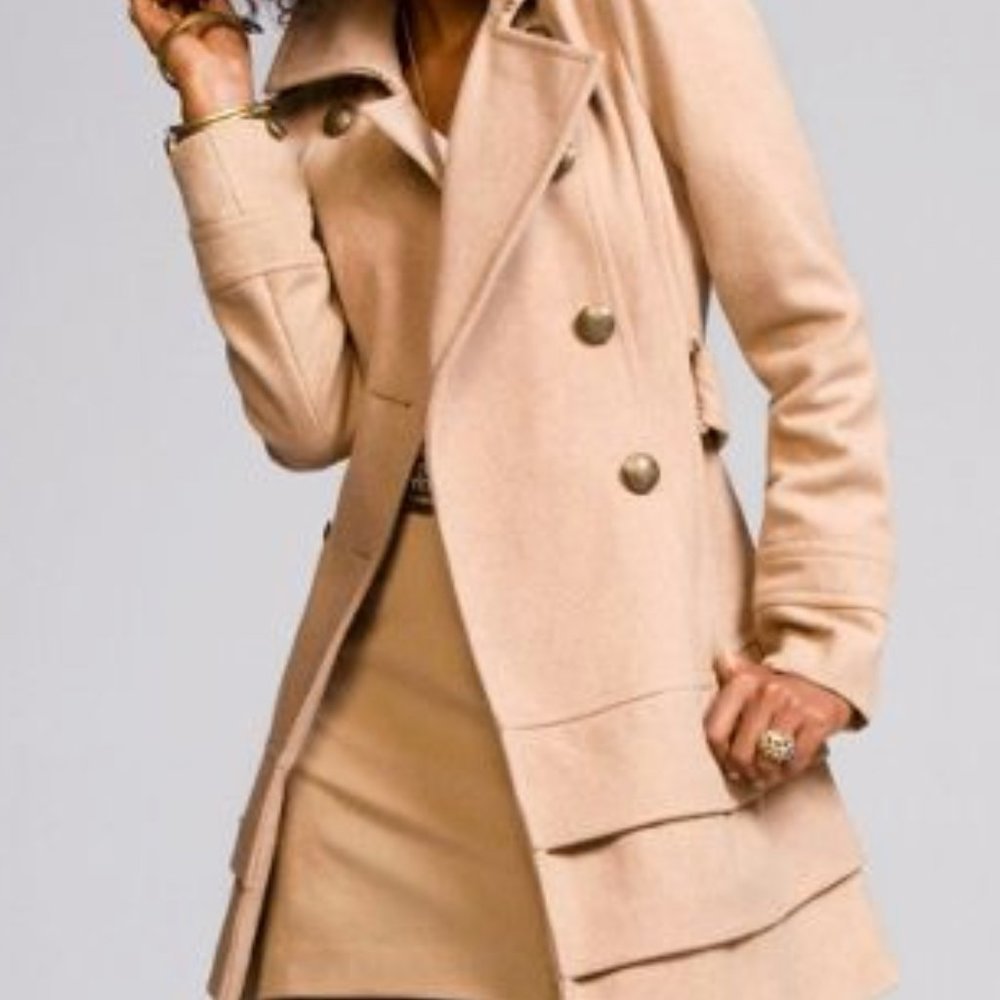 Express Belted Wool Tiered Camel Peacoat